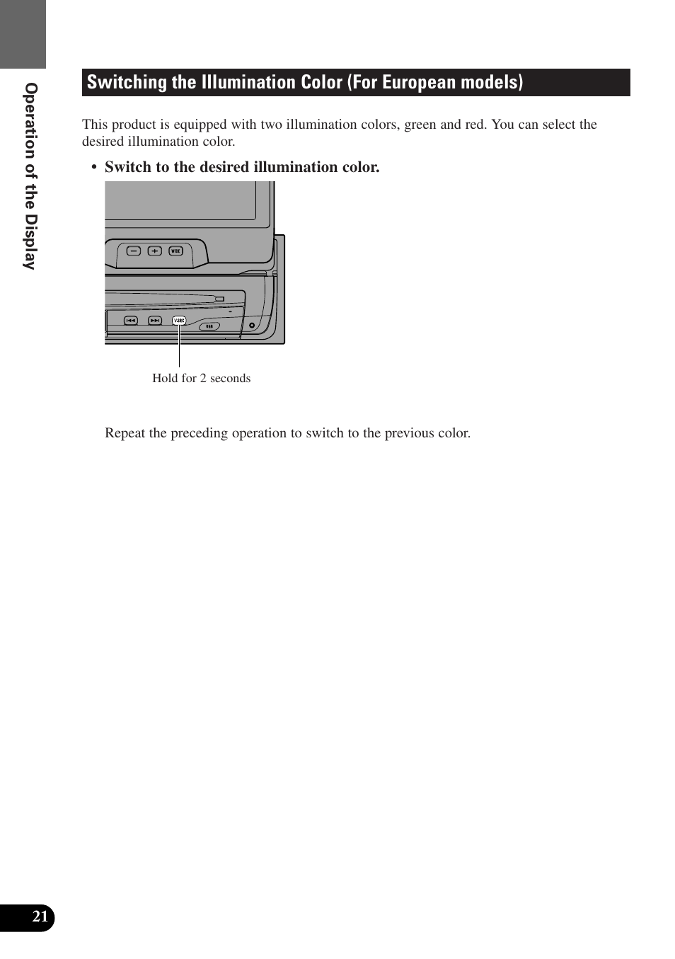 Switching the illumination, Color (for european models) | Pioneer AVX-P7300DVD User Manual | Page 26 / 80