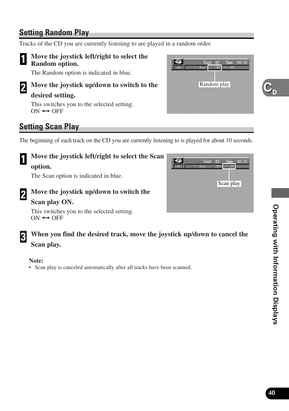 Setting random play, Setting scan play | Pioneer AVX-P7300DVD User Manual | Page 45 / 80