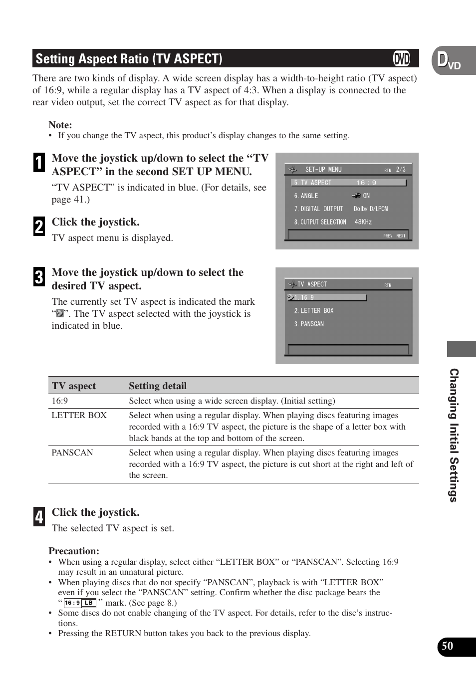 Setting aspect ratio (tv aspect) | Pioneer AVX-P7300DVD User Manual | Page 55 / 80