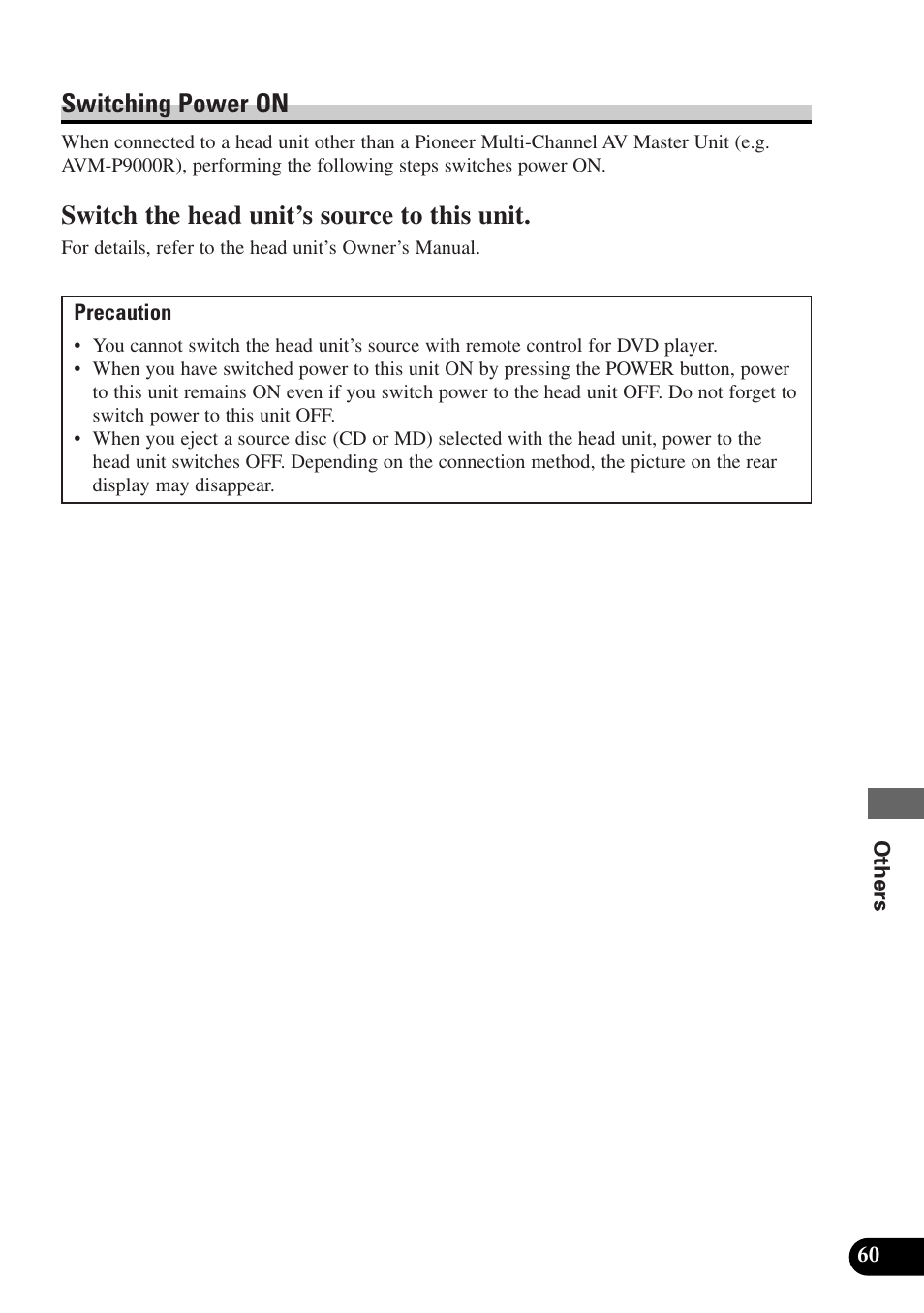 Switching power on, Switch the head unit’s source to this unit | Pioneer AVX-P7300DVD User Manual | Page 65 / 80