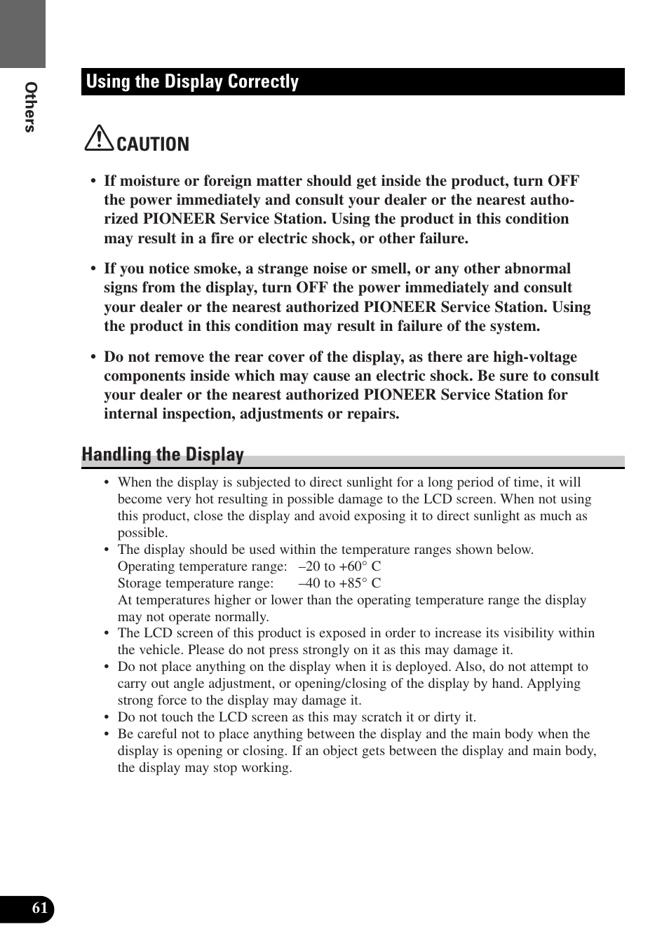 Using the display correctly, Handling the display, Caution | Pioneer AVX-P7300DVD User Manual | Page 66 / 80