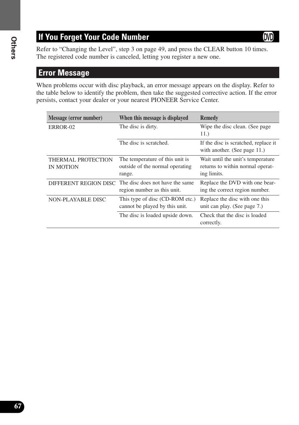 If you forget your code number error message, If you forget your code number, Error message | Pioneer AVX-P7300DVD User Manual | Page 72 / 80