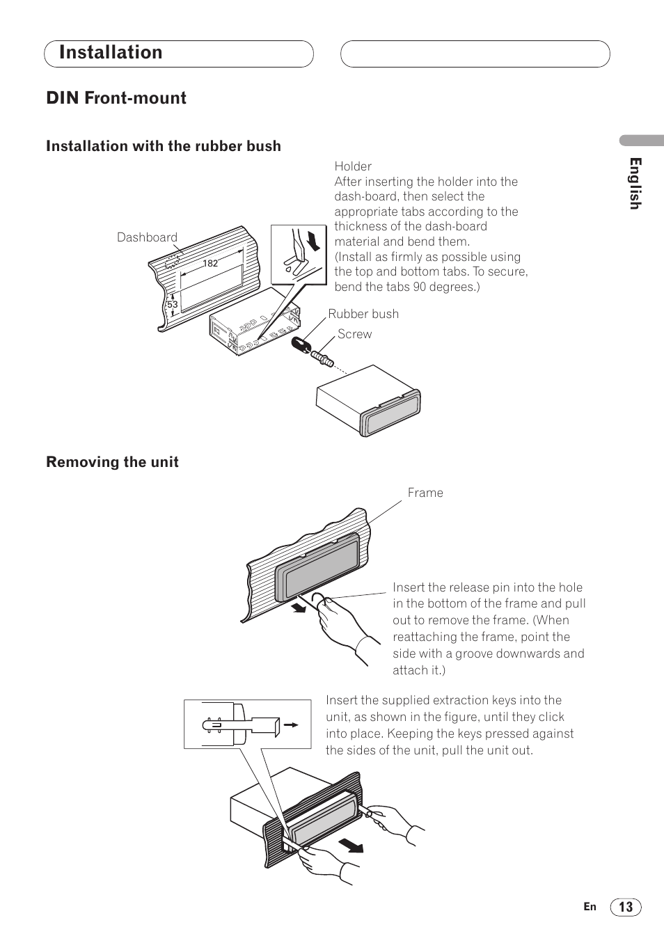 Installation, Din front-mount | Pioneer DVH-P5000MP User Manual | Page 13 / 88