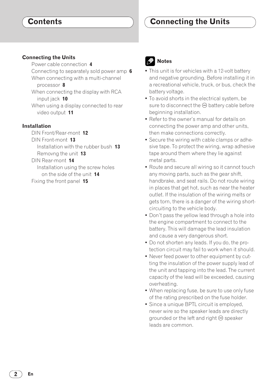 Contents connecting the units | Pioneer DVH-P5000MP User Manual | Page 2 / 88