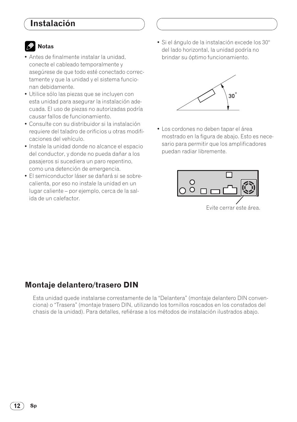 Instalación, Montaje delantero/trasero din | Pioneer DVH-P5000MP User Manual | Page 26 / 88