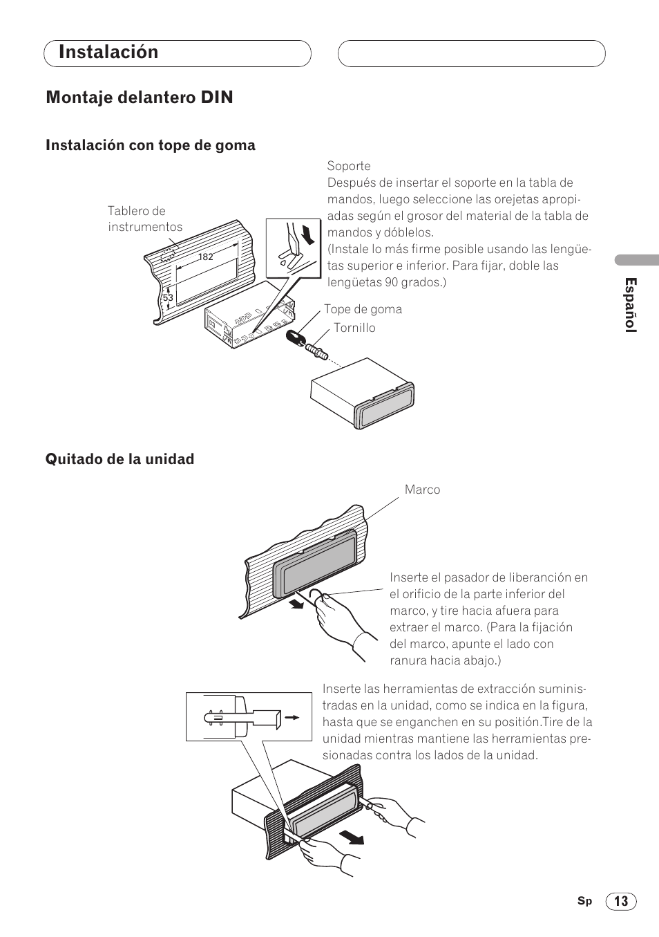 Instalación, Montaje delantero din | Pioneer DVH-P5000MP User Manual | Page 27 / 88