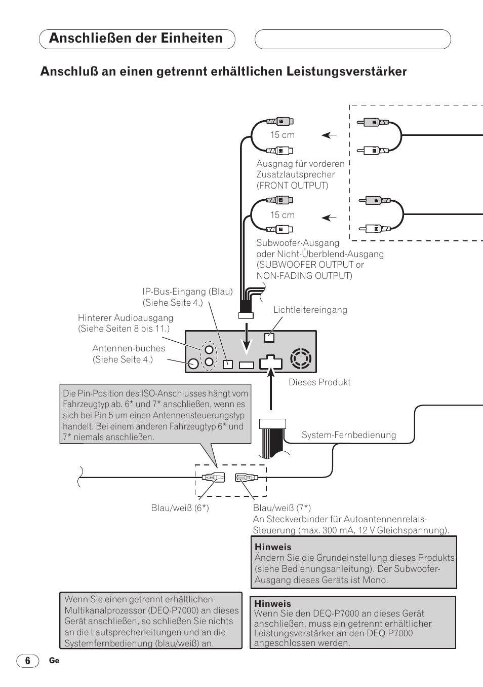 Anschluß an einen getrennt erhältlichen, Leistungsverstärker 6, Anschließen der einheiten | Pioneer DVH-P5000MP User Manual | Page 34 / 88