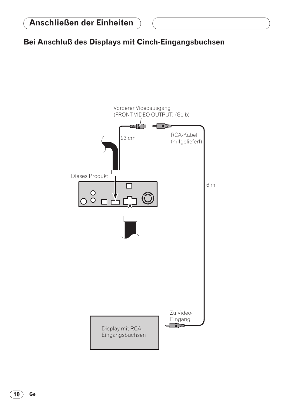 Bei anschluß des displays mit cinch, Eingangsbuchsen 10, Anschließen der einheiten | Pioneer DVH-P5000MP User Manual | Page 38 / 88