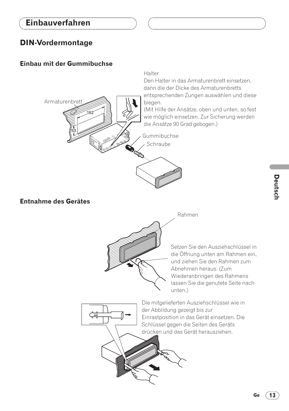 Einbauverfahren, Din-vordermontage | Pioneer DVH-P5000MP User Manual | Page 41 / 88