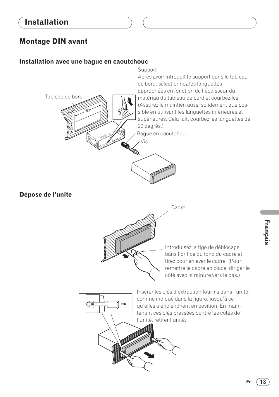 Installation, Montage din avant | Pioneer DVH-P5000MP User Manual | Page 55 / 88
