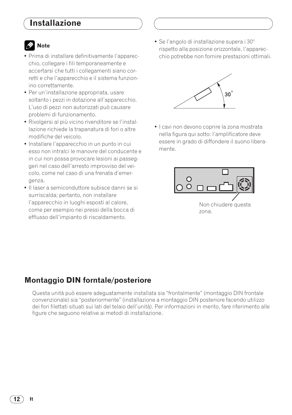 Installazione, Montaggio din forntale/posteriore | Pioneer DVH-P5000MP User Manual | Page 68 / 88