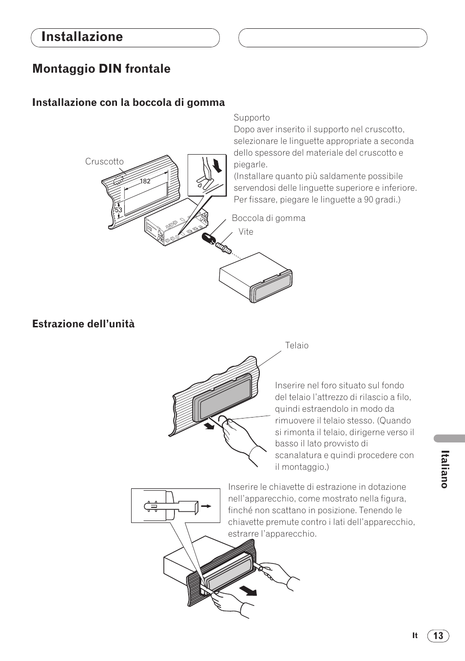 Installazione, Montaggio din frontale | Pioneer DVH-P5000MP User Manual | Page 69 / 88