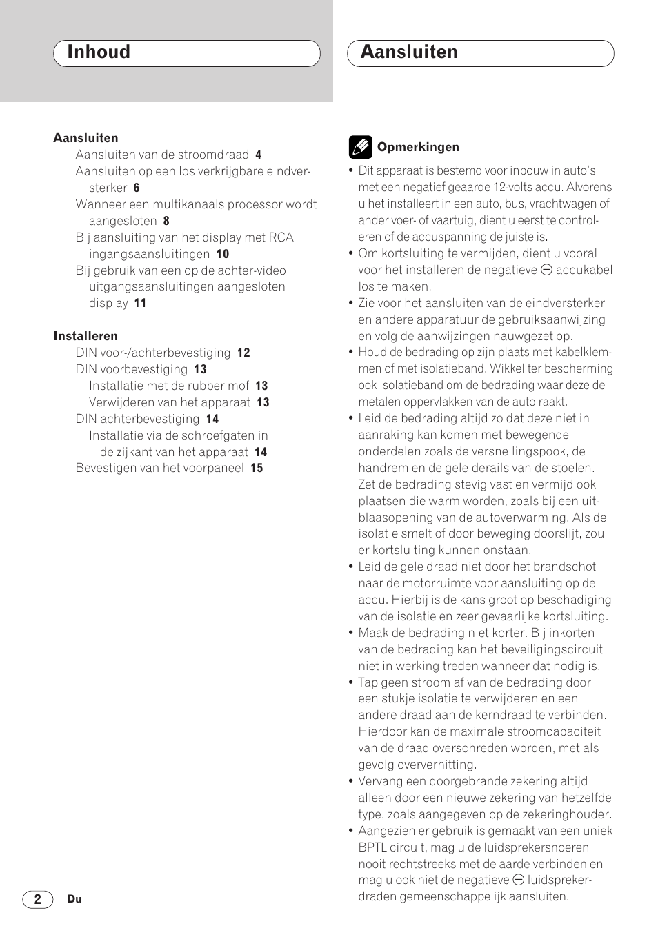 Inhoud aansluiten | Pioneer DVH-P5000MP User Manual | Page 72 / 88