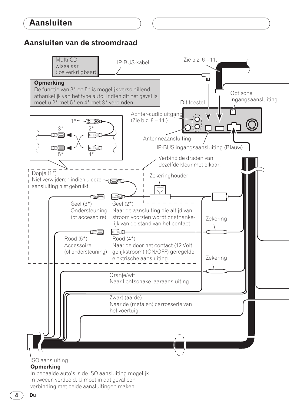 Aansluiten van de stroomdraad 4, Aansluiten, Aansluiten van de stroomdraad | Pioneer DVH-P5000MP User Manual | Page 74 / 88