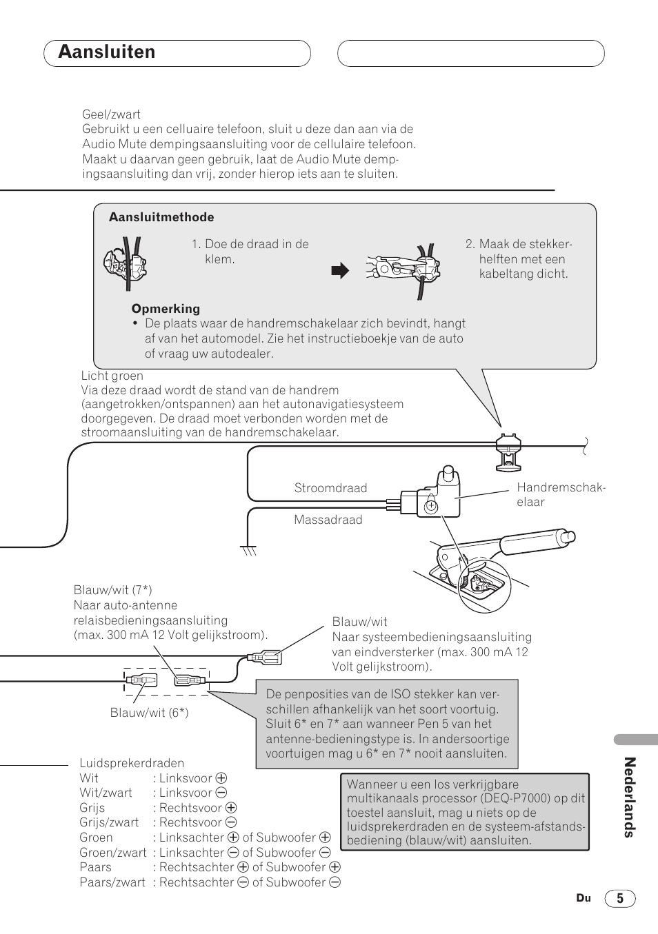 Aansluiten | Pioneer DVH-P5000MP User Manual | Page 75 / 88