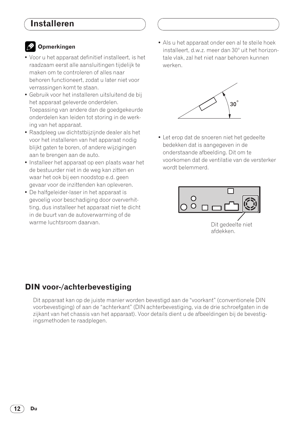 Installeren, Din voor-/achterbevestiging | Pioneer DVH-P5000MP User Manual | Page 82 / 88
