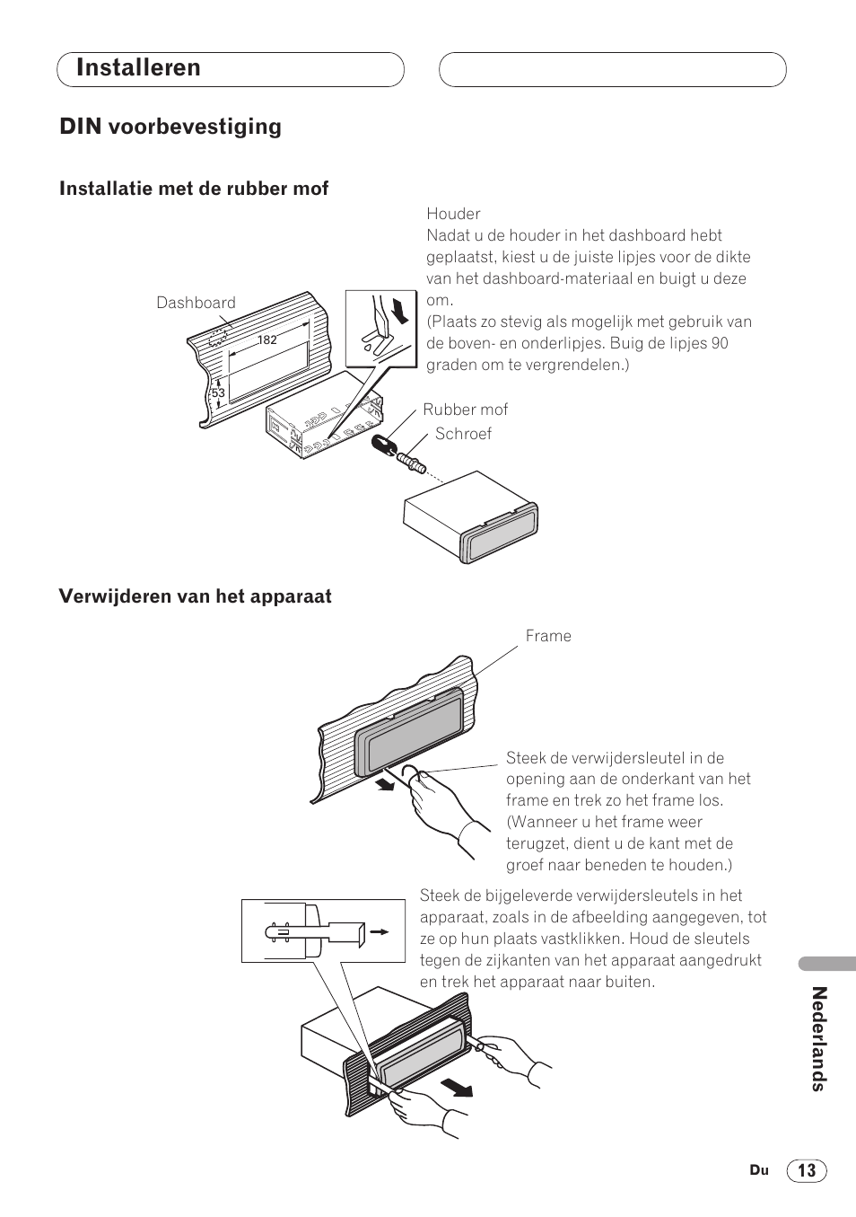 Installeren, Din voorbevestiging | Pioneer DVH-P5000MP User Manual | Page 83 / 88
