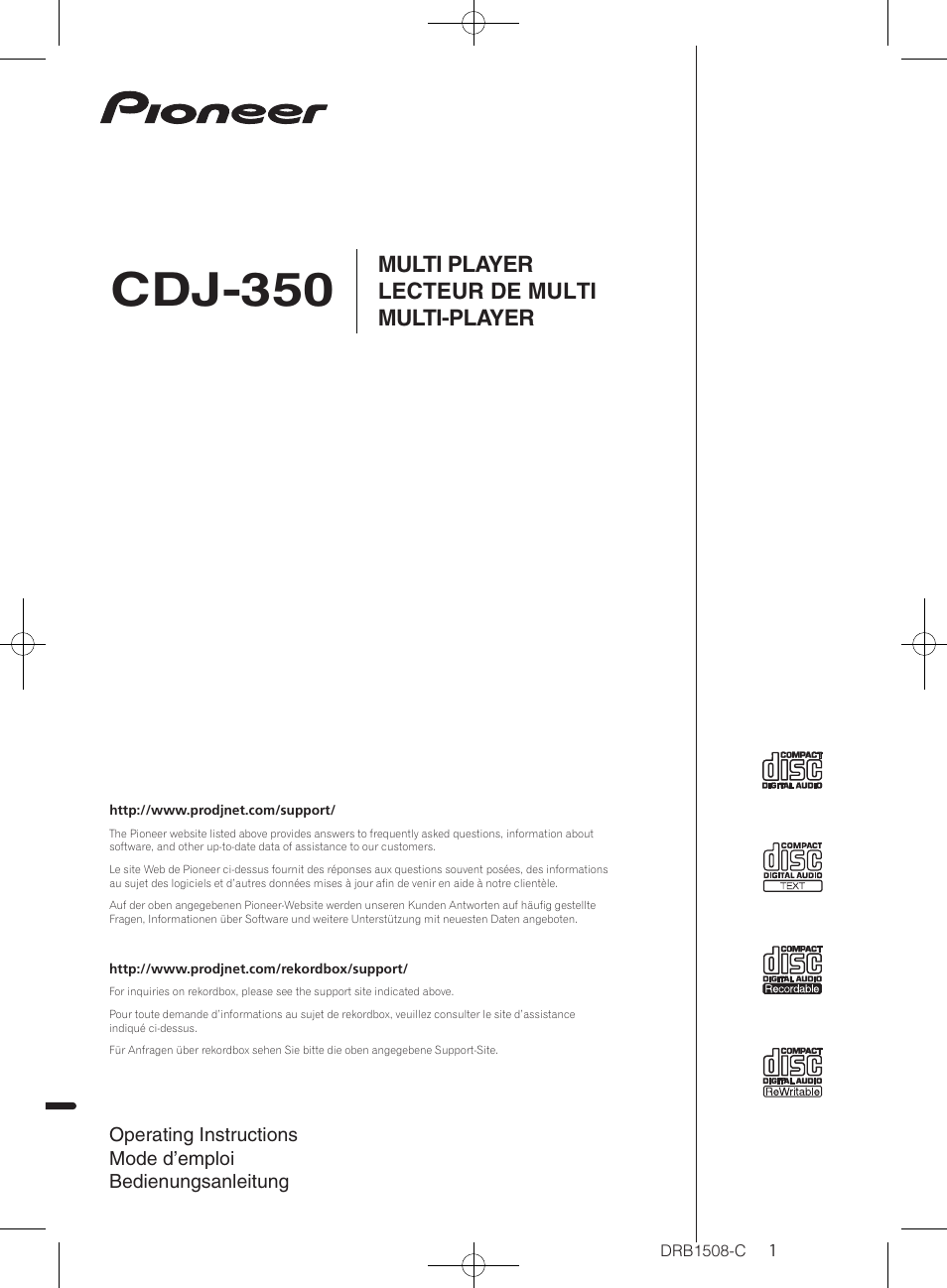 Pioneer CDJ-350 User Manual | 84 pages