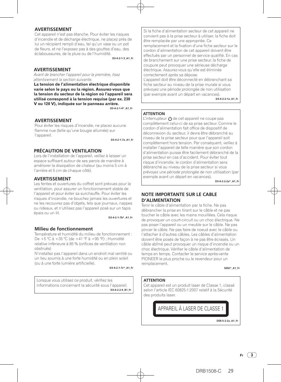 Appareil á laser de classe 1 | Pioneer CDJ-350 User Manual | Page 29 / 84