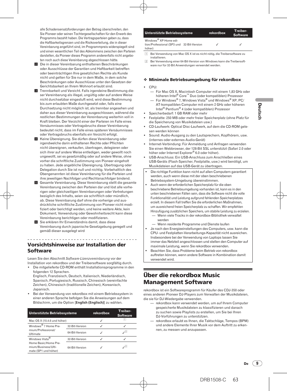 Über die rekordbox music management software, Drb1508-c, Vorsichtshinweise zur installation der software | Pioneer CDJ-350 User Manual | Page 63 / 84