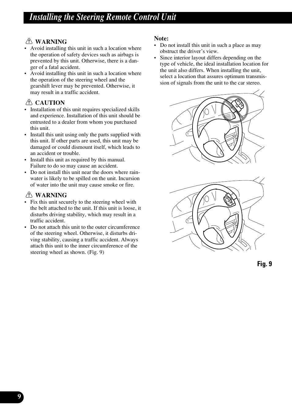 A title (english), Installing the steering remote control unit | Pioneer KEH-P7020R User Manual | Page 10 / 64