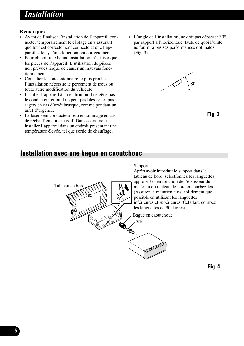 A title (english), Installation, Installation avec une bague en caoutchouc | Pioneer KEH-P7020R User Manual | Page 36 / 64