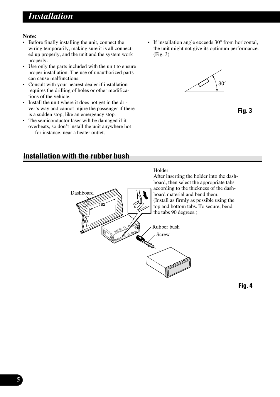 A title (english), Installation, Installation with the rubber bush | Pioneer KEH-P7020R User Manual | Page 6 / 64