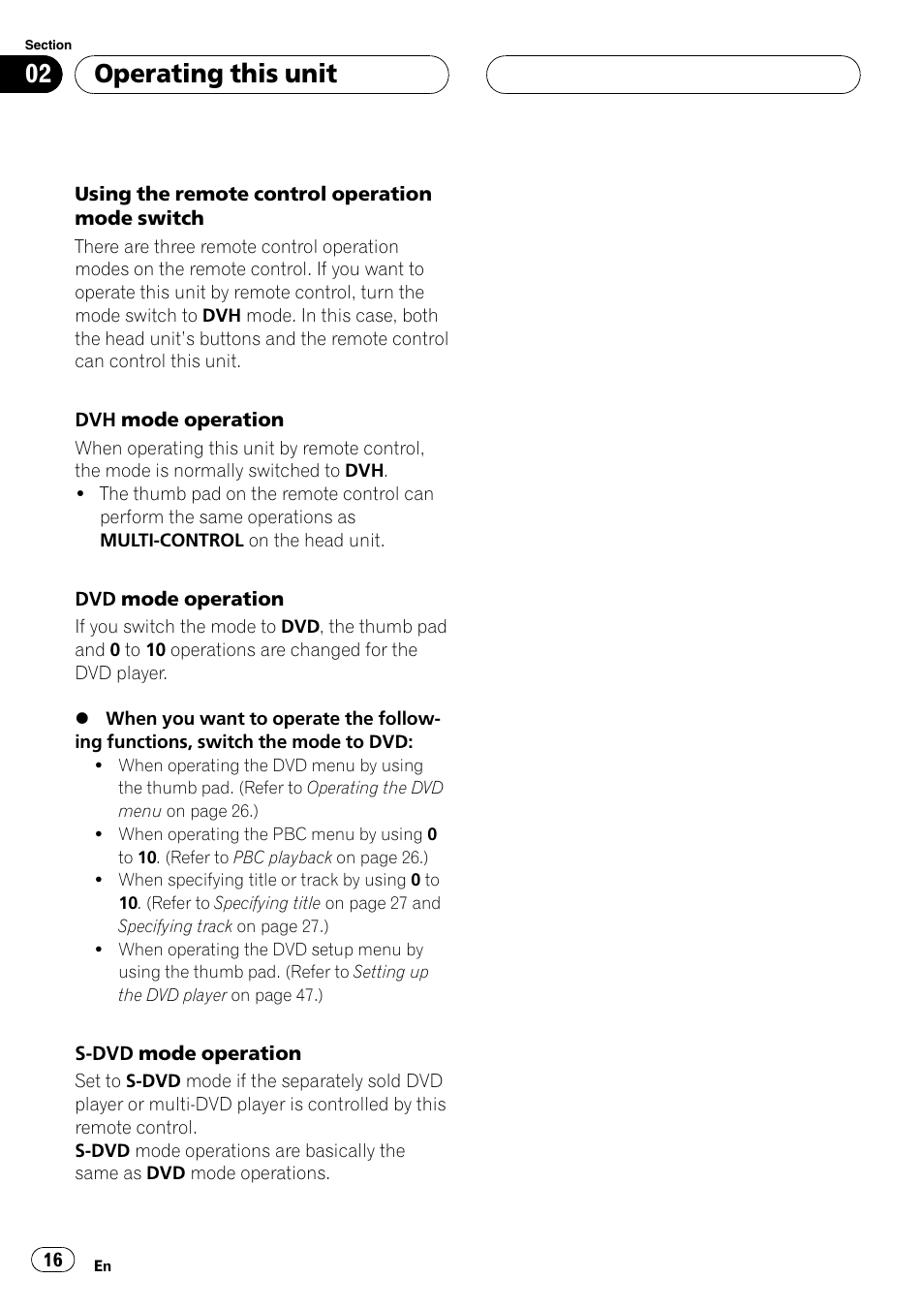 Operating this unit | Pioneer DVH-P5000UB User Manual | Page 16 / 96