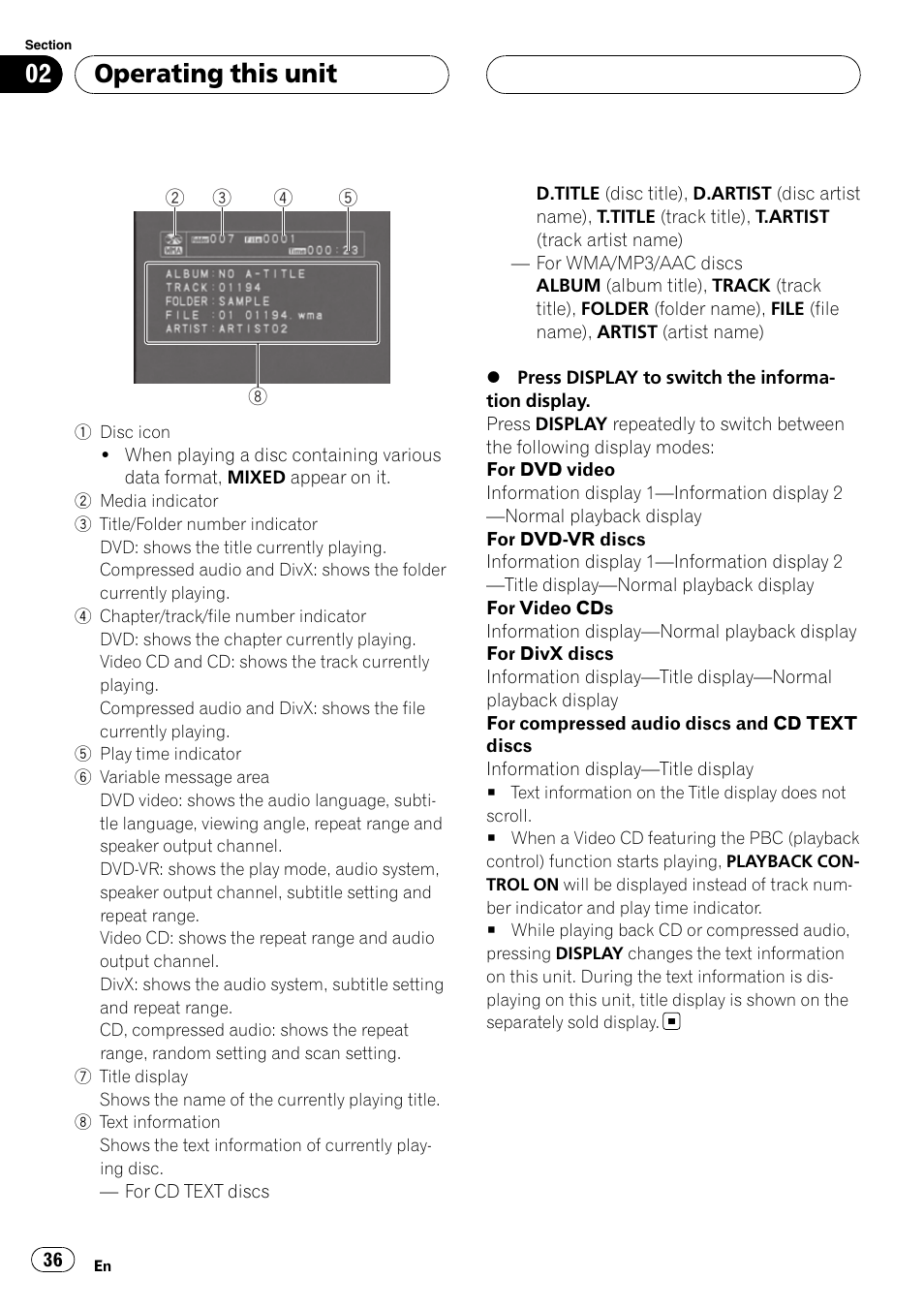 Operating this unit | Pioneer DVH-P5000UB User Manual | Page 36 / 96