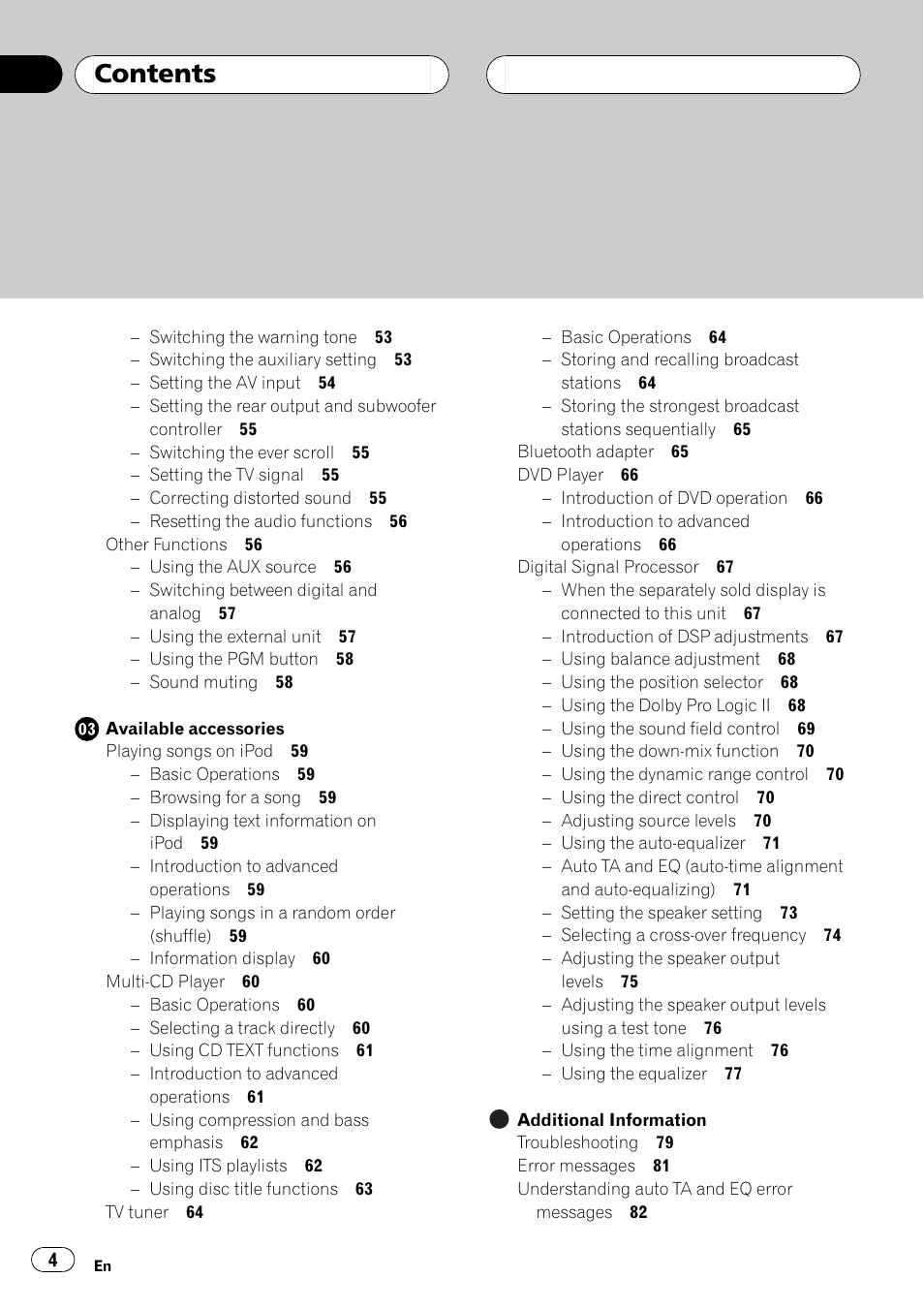 Pioneer DVH-P5000UB User Manual | Page 4 / 96