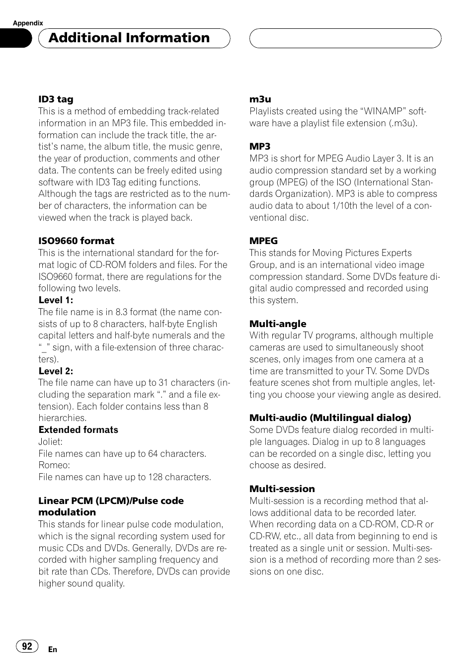 Additional information | Pioneer DVH-P5000UB User Manual | Page 92 / 96