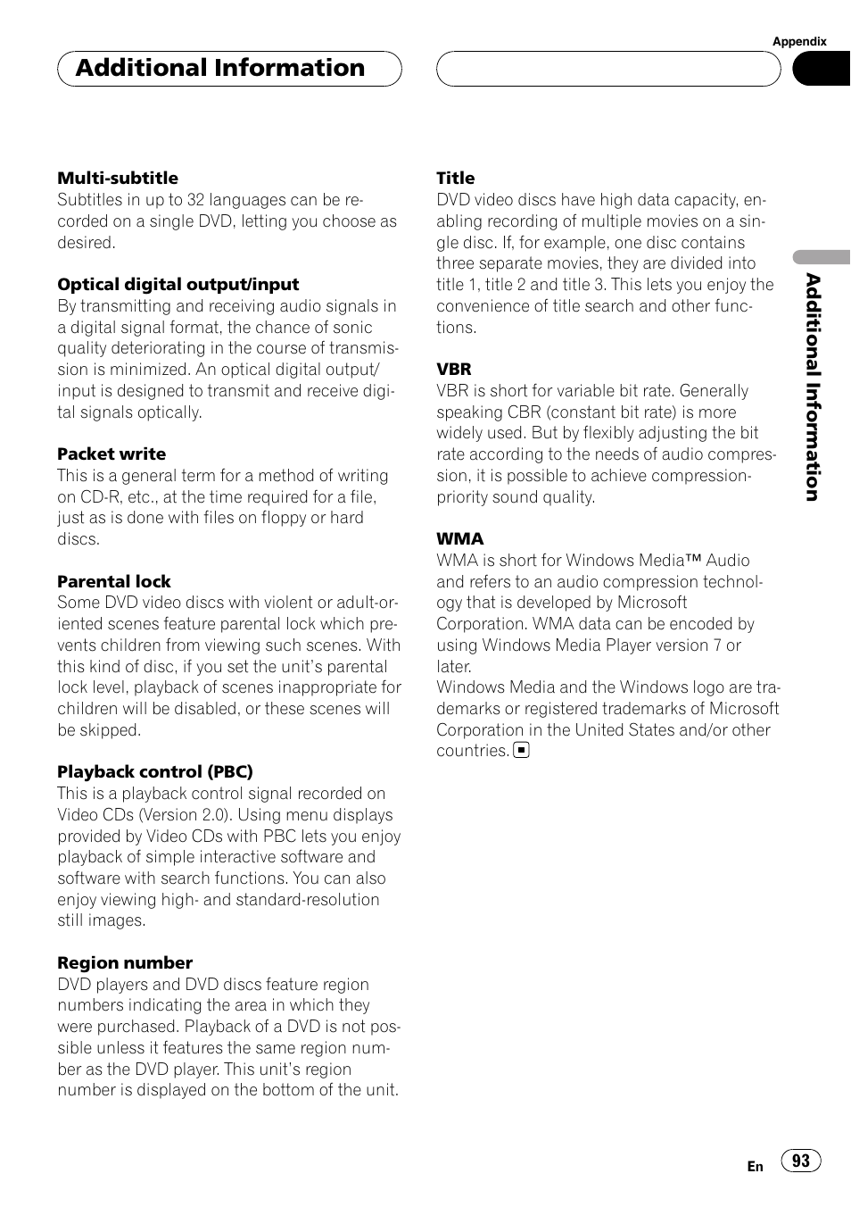 Additional information | Pioneer DVH-P5000UB User Manual | Page 93 / 96