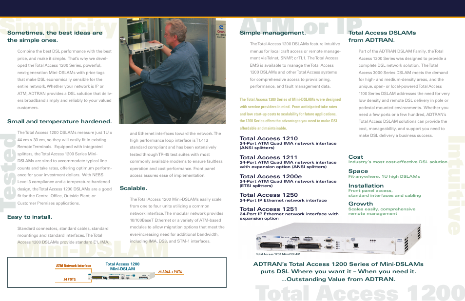 Intuitive mini-dslam, Tested atm or ip, Simplicity | Total access 1200 | ADTRAN 1200 Series User Manual | Page 3 / 4