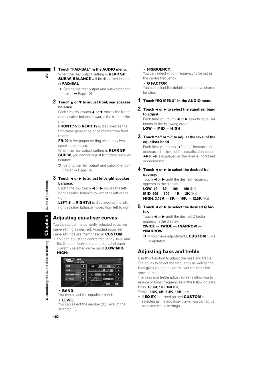 Adjusting equaliser curves 10, Adjusting bass and treble, Adjusting equaliser curves | Pioneer AVIC-X1BT User Manual | Page 104 / 155
