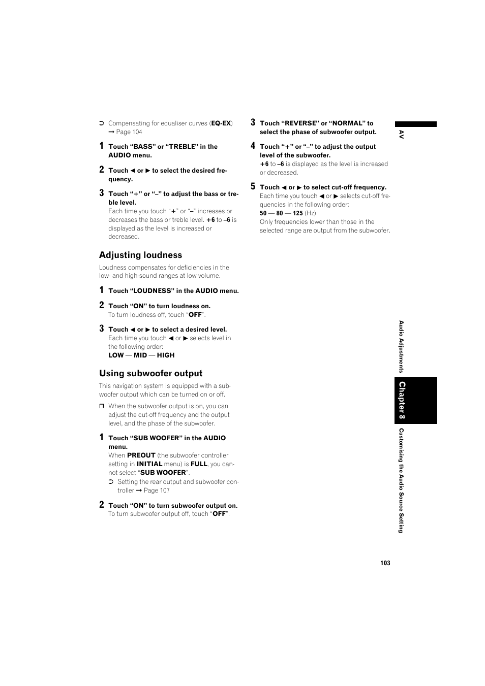 Adjusting loudness 10, Using subwoofer output, Adjusting loudness | Pioneer AVIC-X1BT User Manual | Page 105 / 155