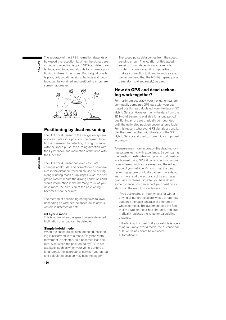 Positioning by dead reckoning 12, How do gps and dead reckoning work, Together | Positioning by dead reckoning, How do gps and dead reckon- ing work together | Pioneer AVIC-X1BT User Manual | Page 128 / 155