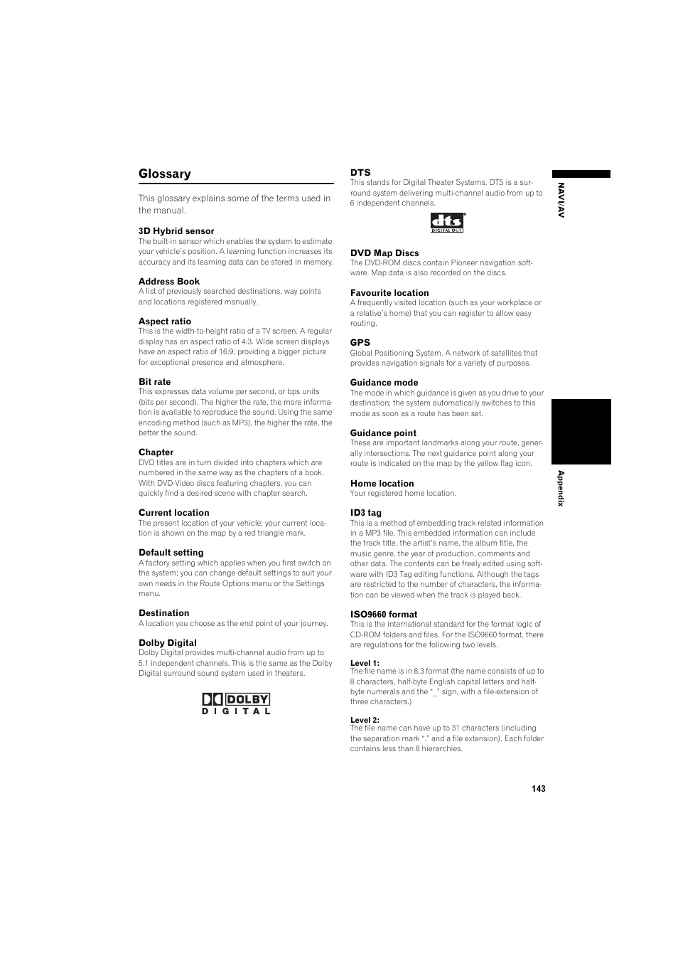 Glossary | Pioneer AVIC-X1BT User Manual | Page 145 / 155