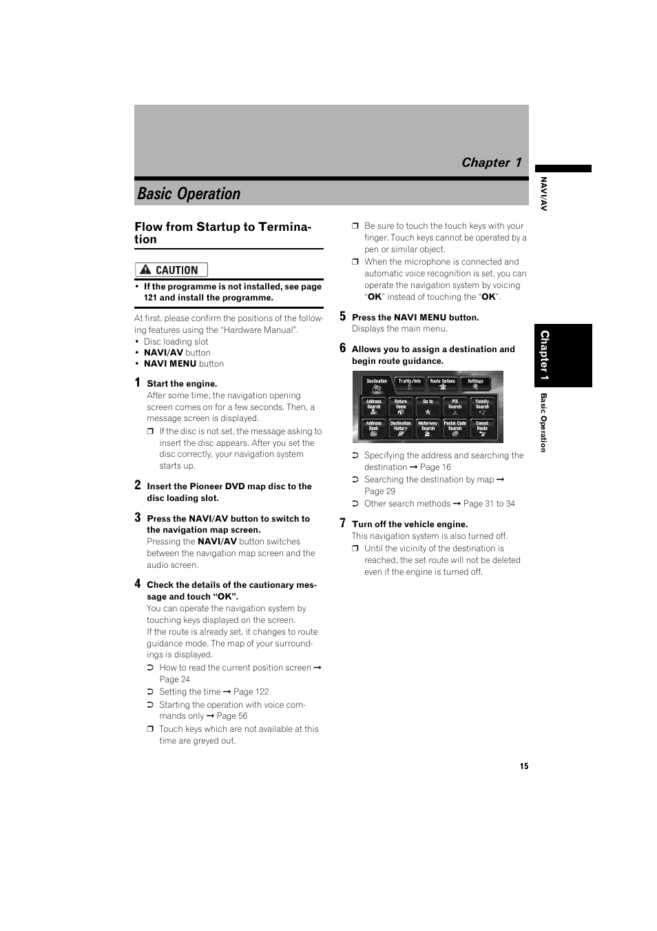 Chapter 1, Basic operation, Flow from startup to termination 15 | Pioneer AVIC-X1BT User Manual | Page 17 / 155
