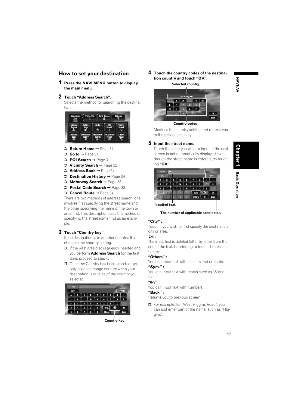 How to set your destination 17, How to set your destination | Pioneer AVIC-X1BT User Manual | Page 19 / 155