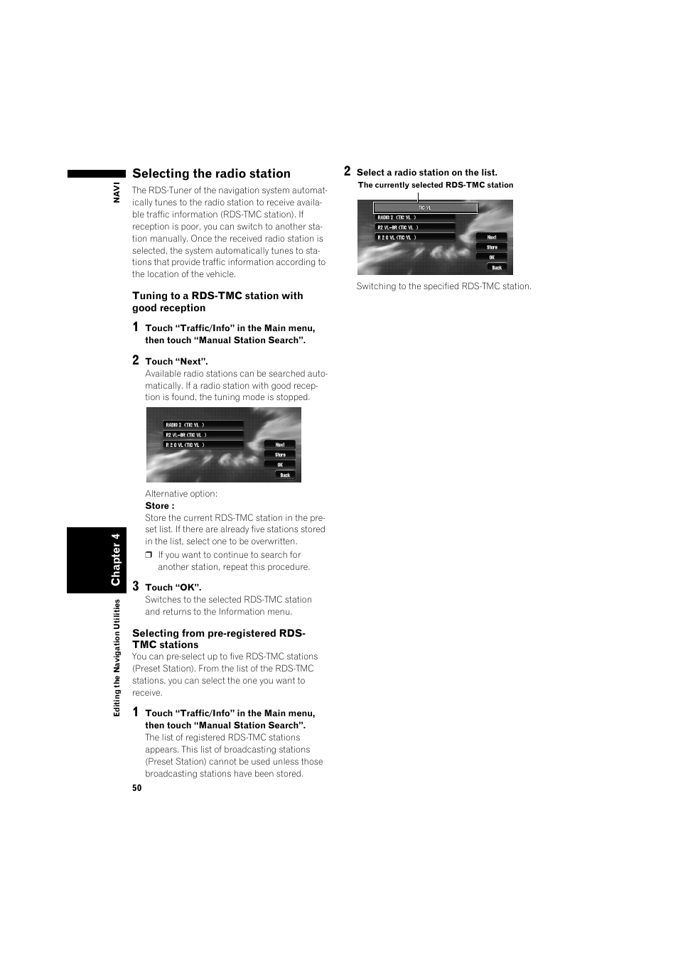 Selecting the radio station 50, Selecting the radio station | Pioneer AVIC-X1BT User Manual | Page 52 / 155