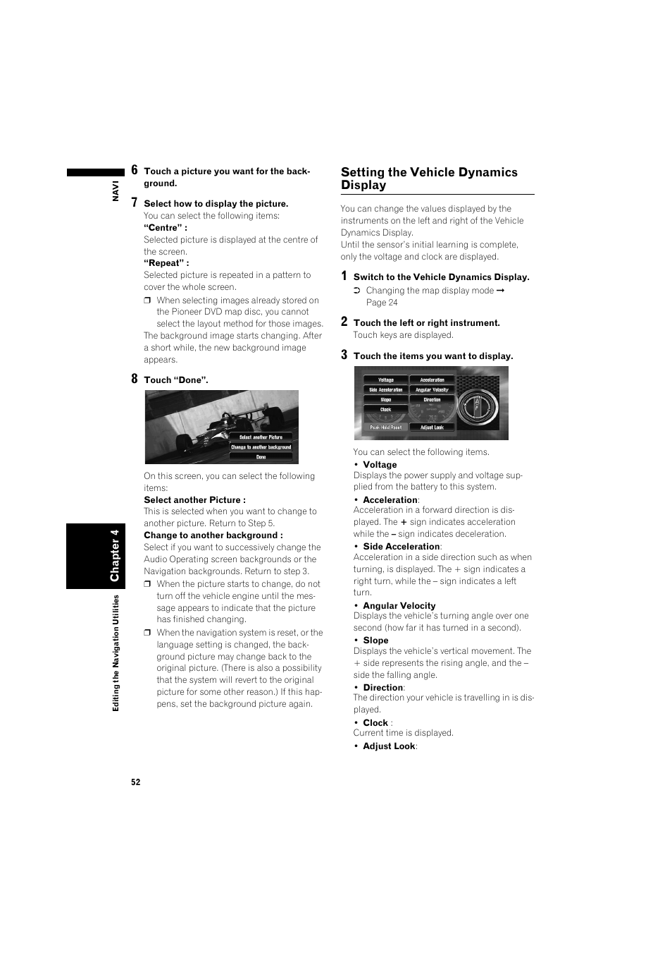 Setting the vehicle dynamics display | Pioneer AVIC-X1BT User Manual | Page 54 / 155