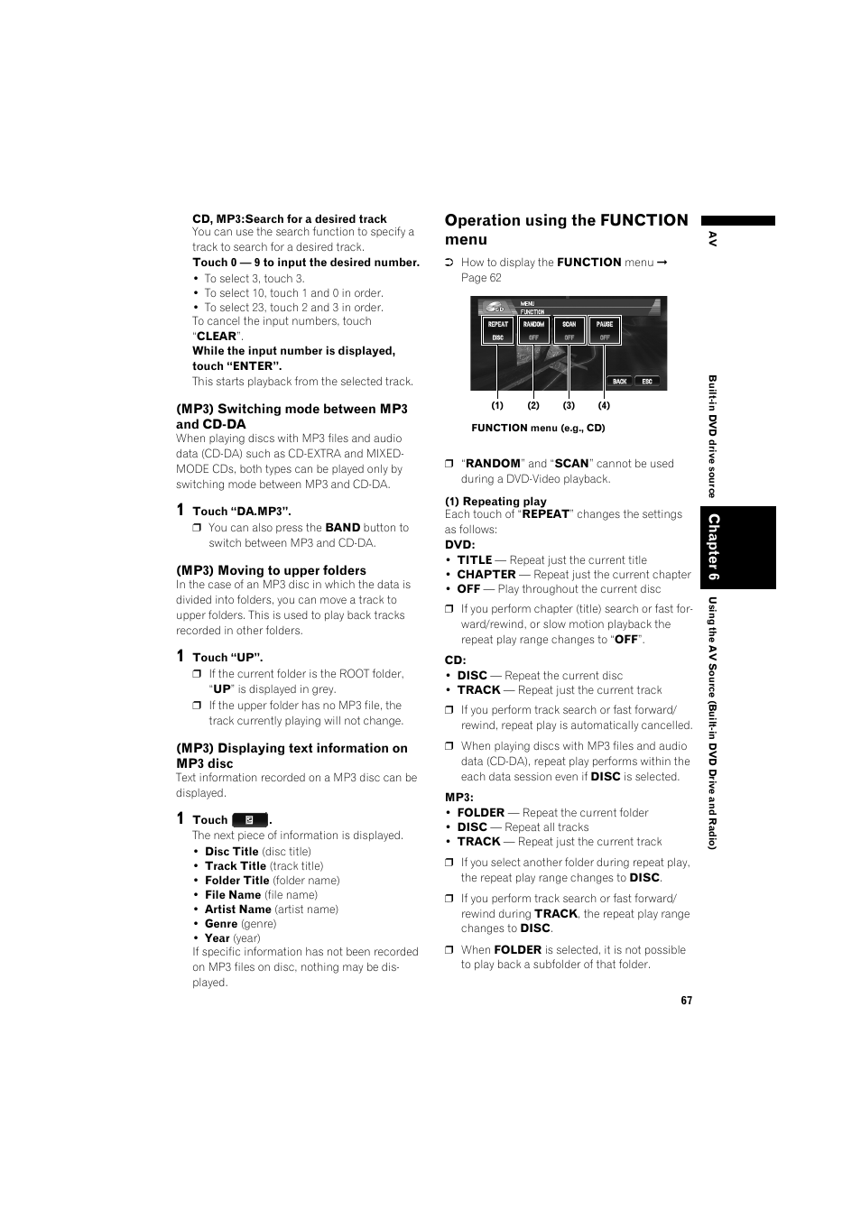 Operation using the f, Operation using the function menu | Pioneer AVIC-X1BT User Manual | Page 69 / 155