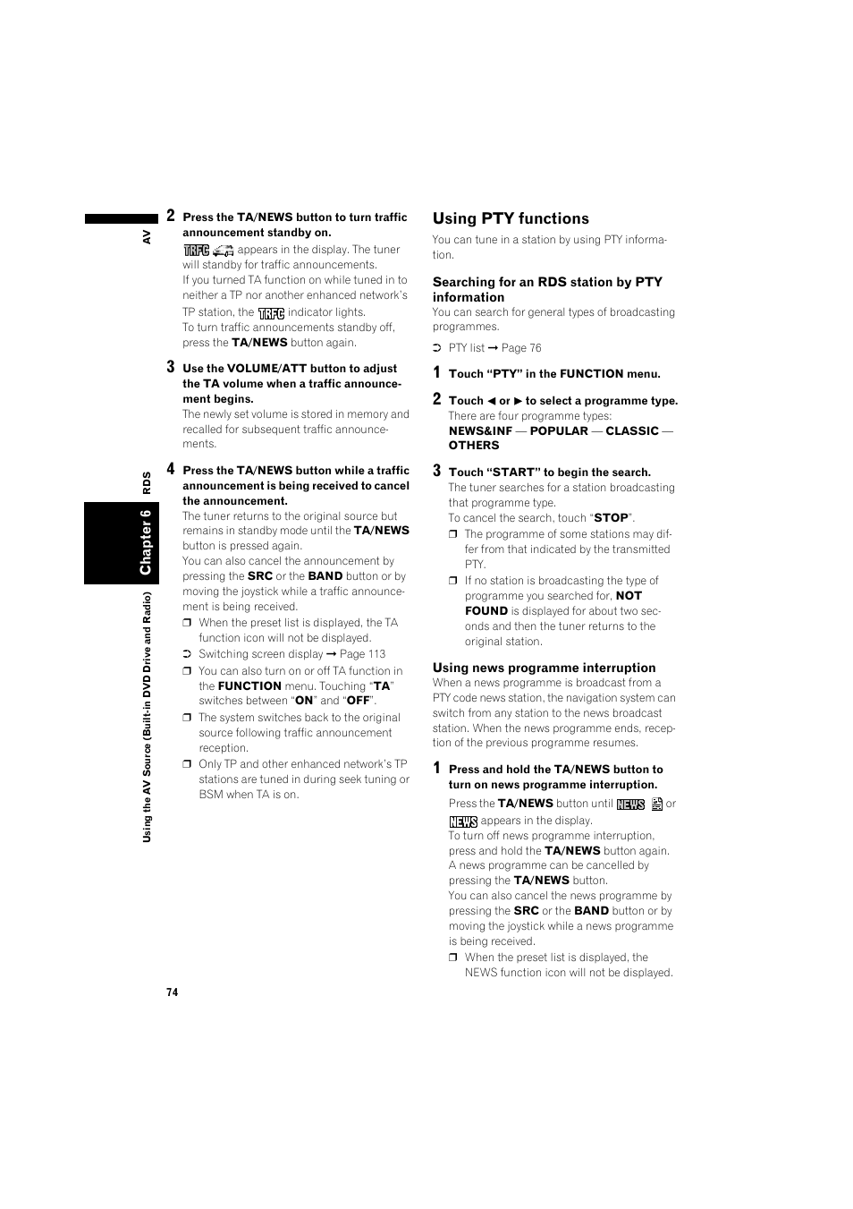 Using pty functions | Pioneer AVIC-X1BT User Manual | Page 76 / 155