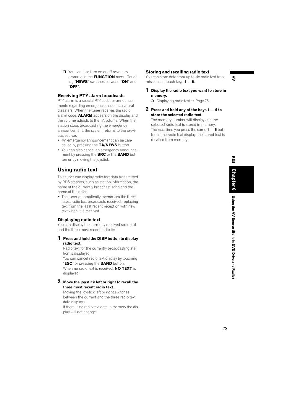 Using radio text 75, Using radio text | Pioneer AVIC-X1BT User Manual | Page 77 / 155