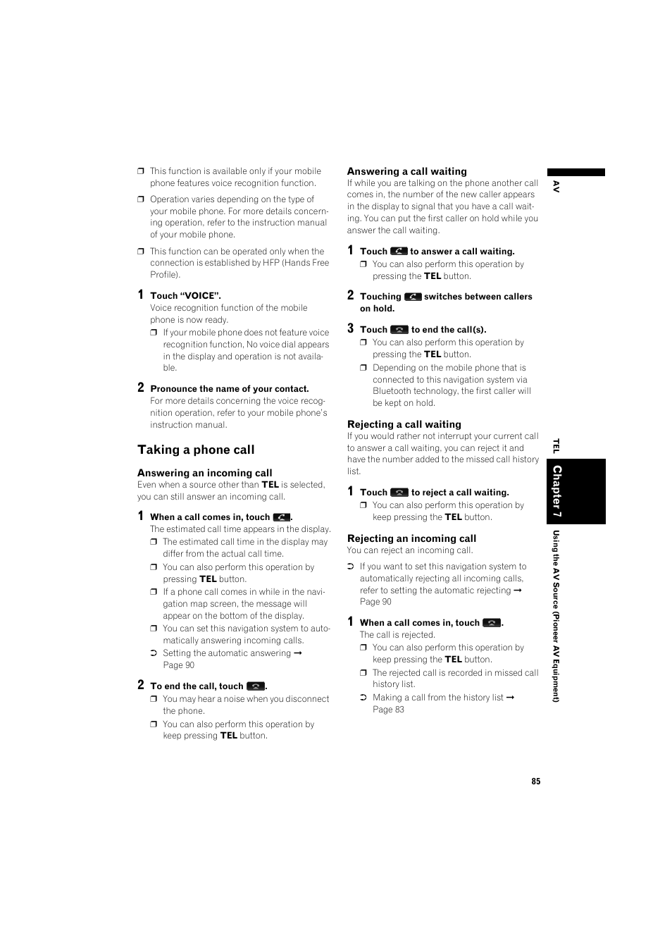 Taking a phone call 85, Taking a phone call | Pioneer AVIC-X1BT User Manual | Page 87 / 155