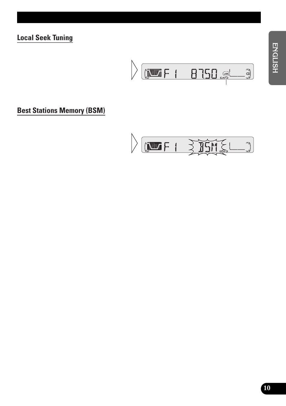 Tuner operation, Local seek tuning, Best stations memory (bsm) | Pioneer KEH-P4010RB User Manual | Page 11 / 100