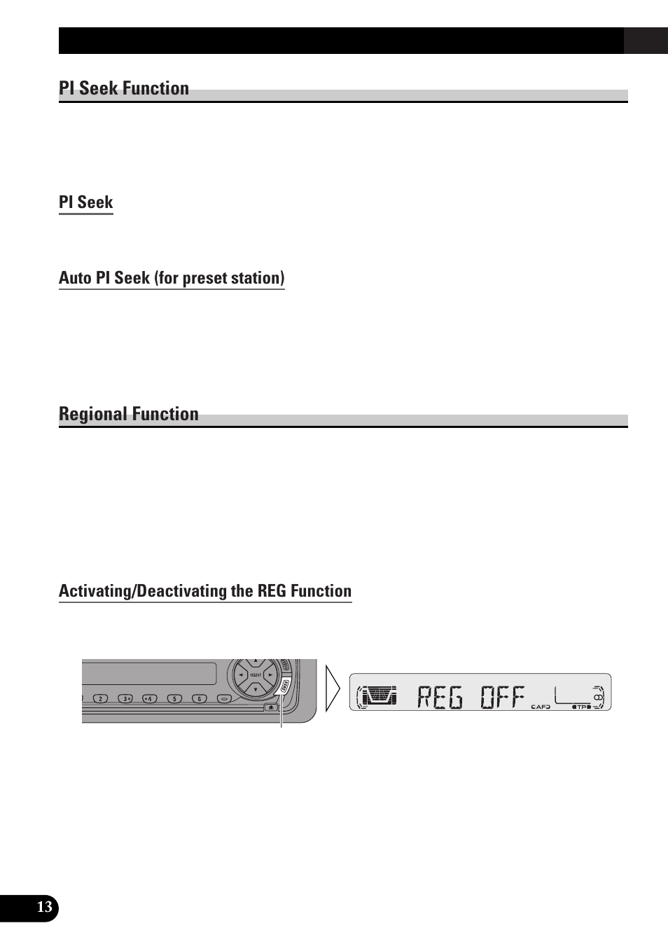 Pi seek function, Pi seek, Auto pi seek (for preset station) | Regional function, Activating/deactivating the reg function, Using rds functions | Pioneer KEH-P4010RB User Manual | Page 14 / 100