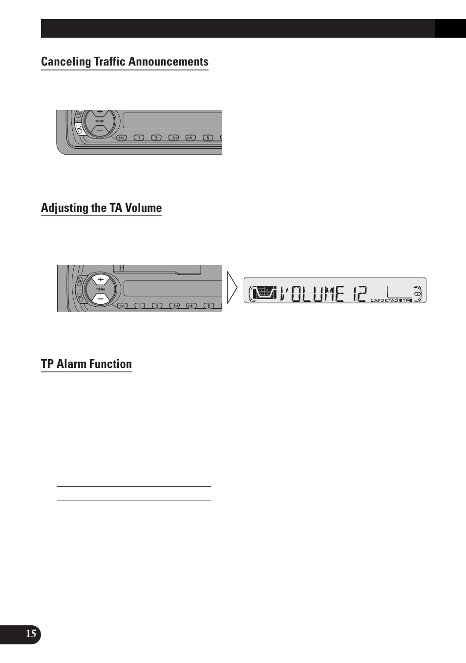 Canceling traffic announcements, Adjusting the ta volume, Tp alarm function | Using rds functions | Pioneer KEH-P4010RB User Manual | Page 16 / 100