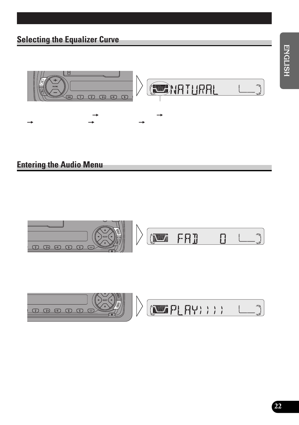 Audio adjustment, Selecting the equalizer curve, Entering the audio menu | Pioneer KEH-P4010RB User Manual | Page 23 / 100