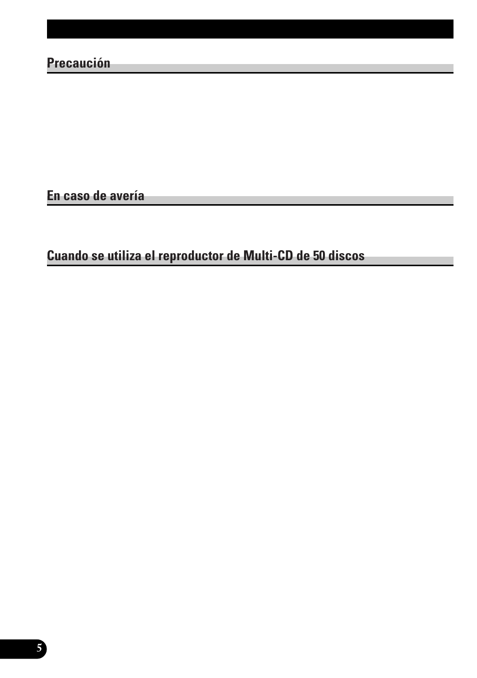 50 discos, Antes de usar este producto, Precaución | En caso de avería | Pioneer KEH-P4010RB User Manual | Page 38 / 100